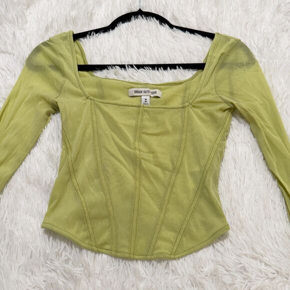 Women Urban Outfitters Persephone Mesh Corset Top in Green Lime Size Medium - Picture 5 of 8
